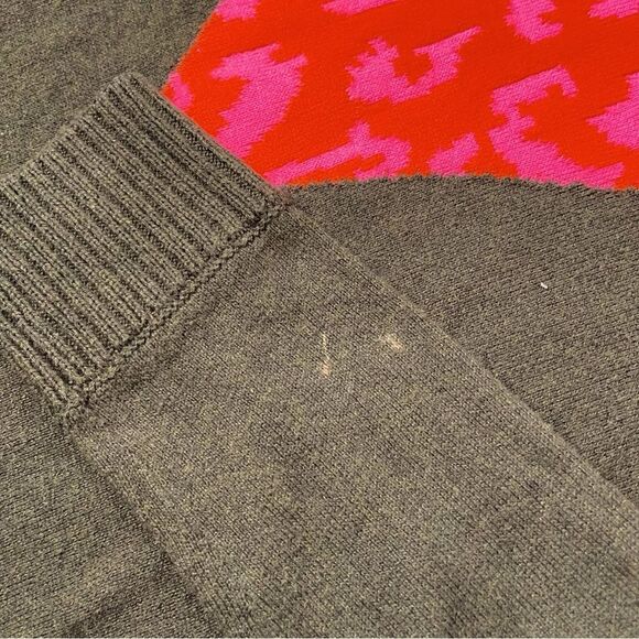 Lisa Todd Women XS ruffle heart green pink leopard crewneck cotton blend sweater - Picture 7 of 7